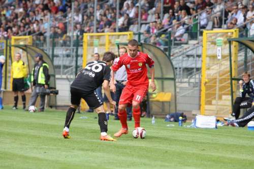 Todorovski (in black jersey) defends for Polonia Warszawa; photo: Polonia facebook page